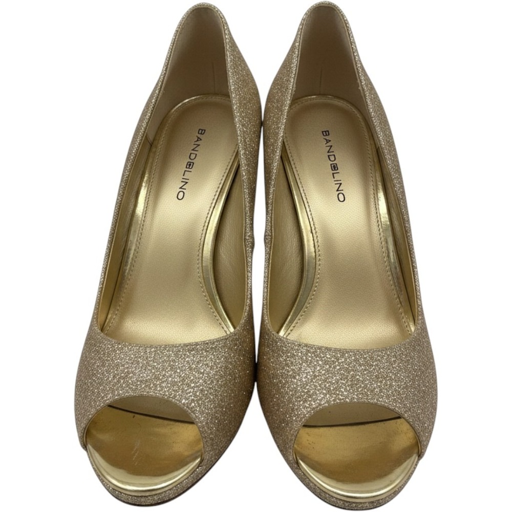 Bandolino Peep Toe Pump Womens 8.5M Gold Glitter Kitten Heel BDMYLAH Platform